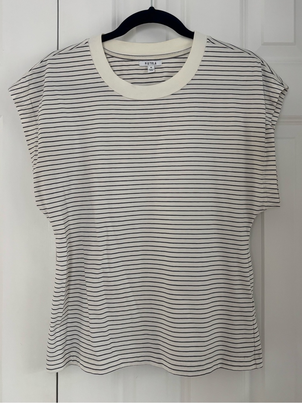 pistola Ivory Crewneck Tee with Black Stripes
